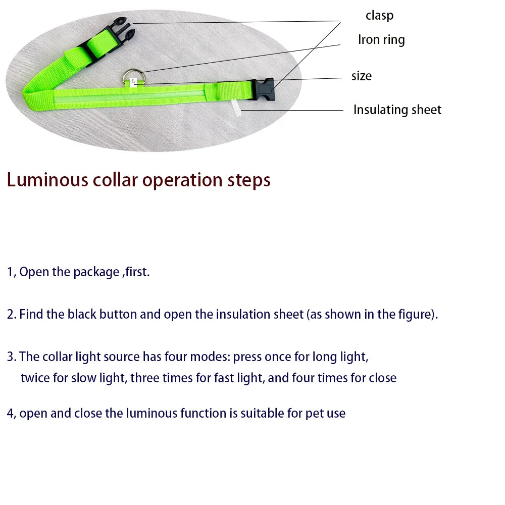 Nylon LED Night Safety Flashing Glow In The Dark Dog Leash Dogs Luminous Fluorescent Pet Dog Collar - image 5