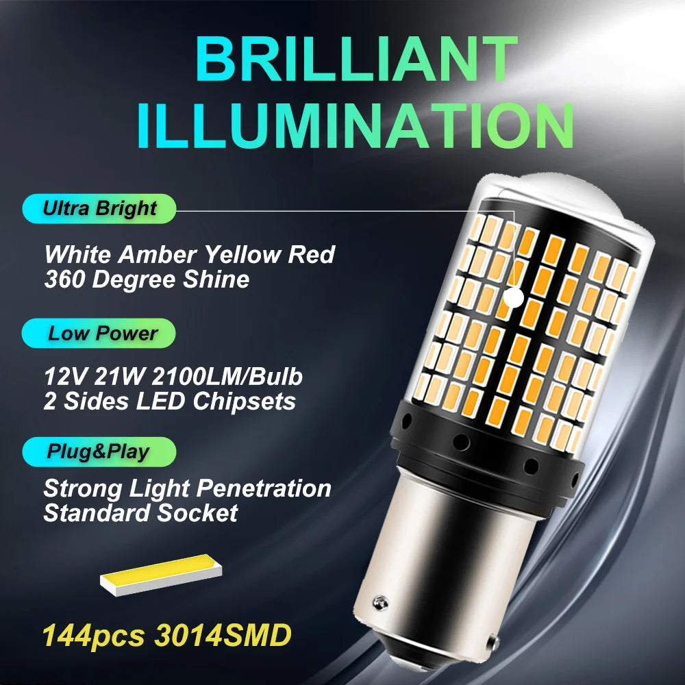2pcs 1156 BA15S P21W BAU15S PY21W T20 7440 W21W 7443 T25 3157 1157 P21/5W W21/5W LED Bulbs 144smd Led Lamp Turn Signal Light…