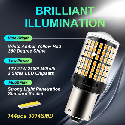 2pcs 1156 BA15S P21W BAU15S PY21W T20 7440 W21W 7443 T25 3157 1157 P21/5W W21/5W LED Bulbs 144smd Led Lamp Turn Signal Light…