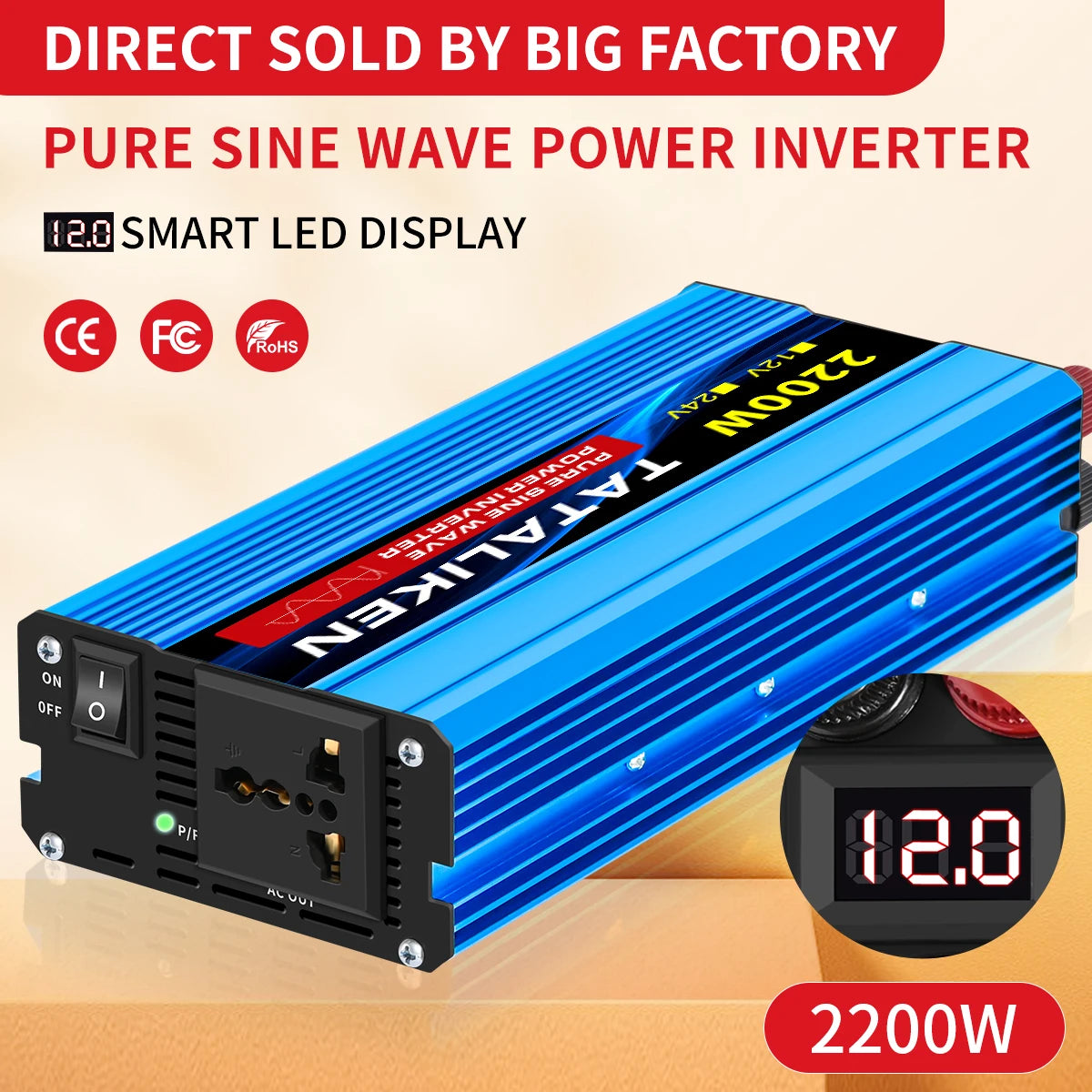 Pure Sine Wave Inverter 1000W-4000W DC 12V and 24V to AC 220V 50hz Power Inverter Charger Adapter Universal Socket