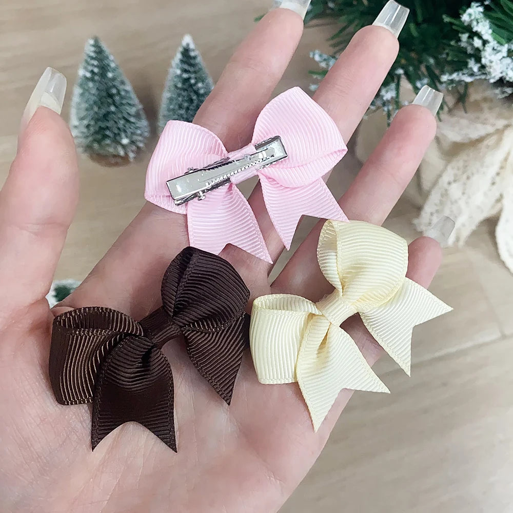 10Pcs/Set Solid Color Kids Bows Hair Clips for Baby Girls Handmade Ribbon Bowknot Hairpin Barrettes New Year Hair Accessorie…