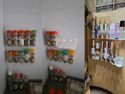 Wall Mounted Spice Bottle Storage Rack Kitchen Seasoning Holder Adhesive Plastic Clip Cabinet Door Spice Jar/Cosmetic Dispen…
