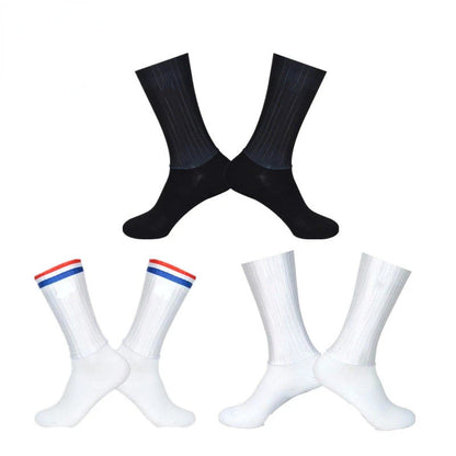 Aero Cycling Summer Anti Socks Whiteline Slip Silicone Socks Men Bicycle Sport Running Bike Socks Calcetines Ciclismo - imag…