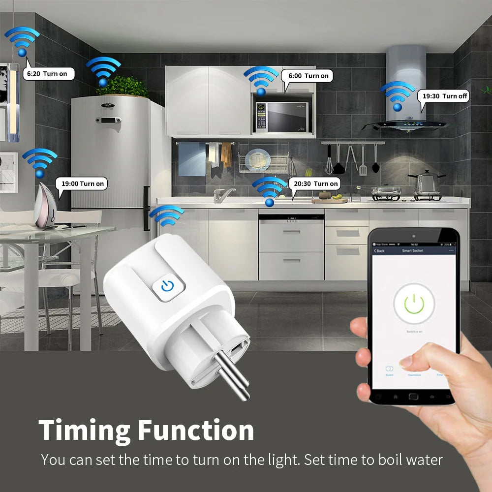 WiFi Smart Plug 16A/20A EU Smart Socket With Power Monitoring Timing Function Works with Tuya Smart Life App Voice Control -…