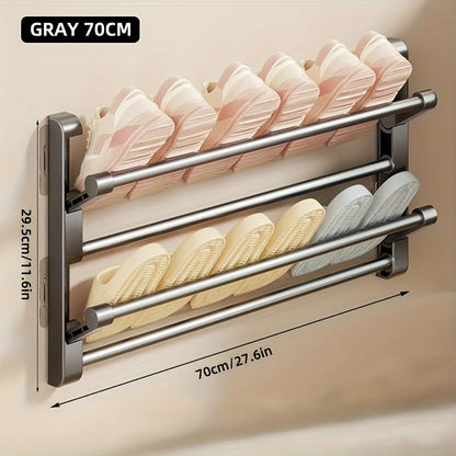 Bathroom slipper rack, wall mounted, non perforated, shoe rack behind the bathroom door, drainage multi-layer folding shoe s…