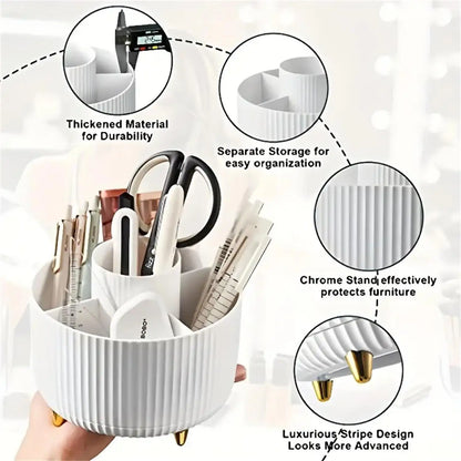 360° Rotating Makeup Organizer - 1pc Plastic Cosmetic Storage with 5 Compartments - Multi-Functional Holder for Brushes - im…