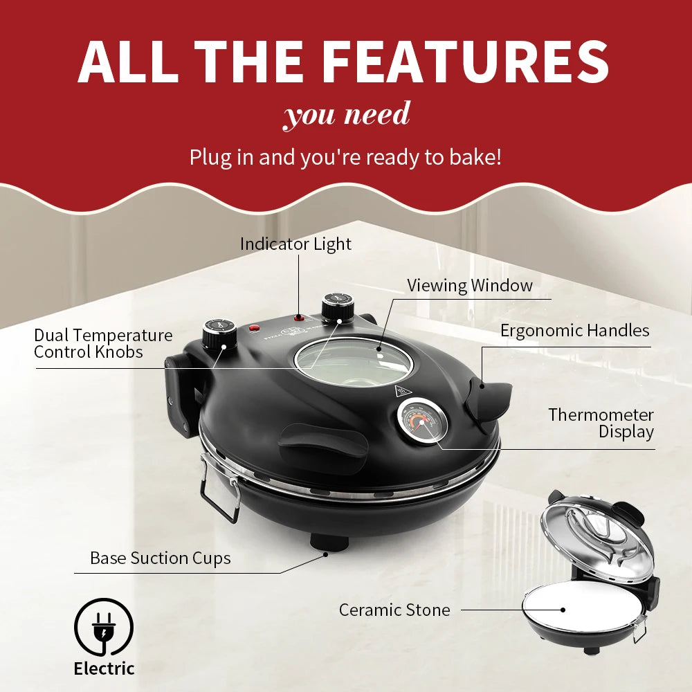 Klaif Electric Pizza Maker, 420℃, 1200 Watt, 5 Separate Temperature Levels, Flame Resistant Stone Plate 1200W 32cm - image 7