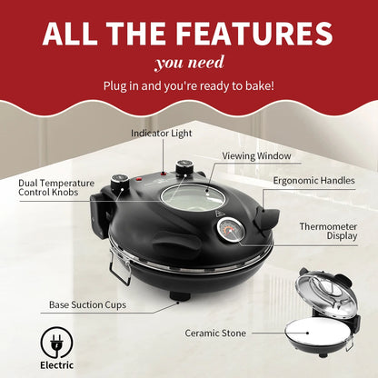 Klaif Electric Pizza Maker, 420℃, 1200 Watt, 5 Separate Temperature Levels, Flame Resistant Stone Plate 1200W 32cm - image 7