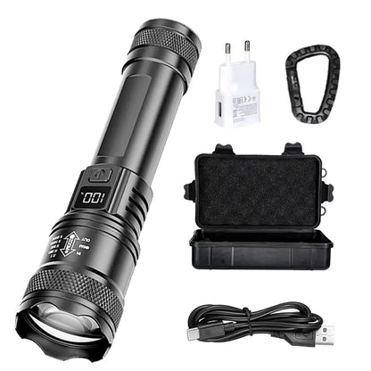 High Strong Power Led Flashlights 300000LM Tactical Torch with Display Light USB Charging Camping Fishing Defensa Zoom Lante…
