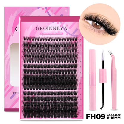 GROINNEYA DIY Lash Extension Kit Individual Lashes Cluster Mix Eyelashes Full Set Lashes Kit with Lash Bond and Seal At Home…