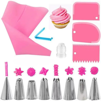 Silicone Piping Bags and Tips Set Cake DIY Decorating Kit with Stainless Steel Nozzle Reusable Silicone Pastry Baking tool -…