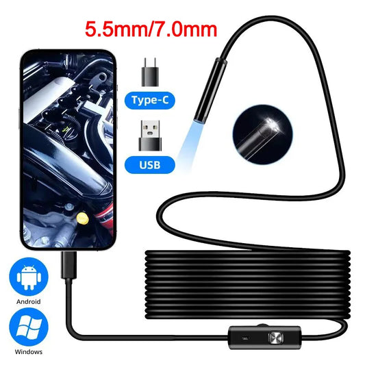 5.5/7.0MM Type-C Endoscope Camera with 6 Adjustable LEDs USB Android Flexible Inspection Borescope for Phone PC
