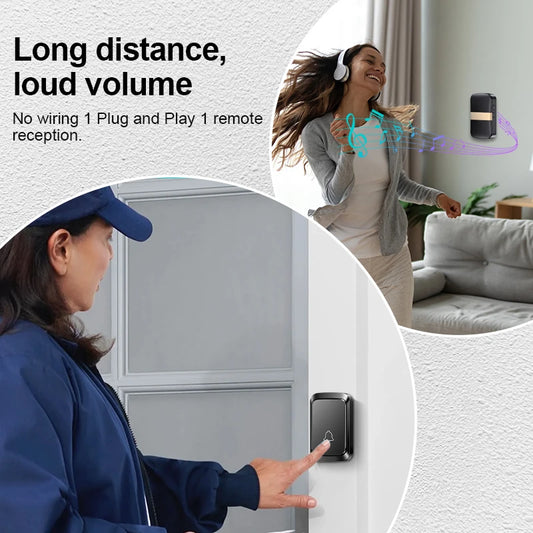 Wireless Smart Doorbell Home Welcome Door Bell 300M/984 FT Remote 60 Songs No Socket Required Wireless Doorbell Battery Type…