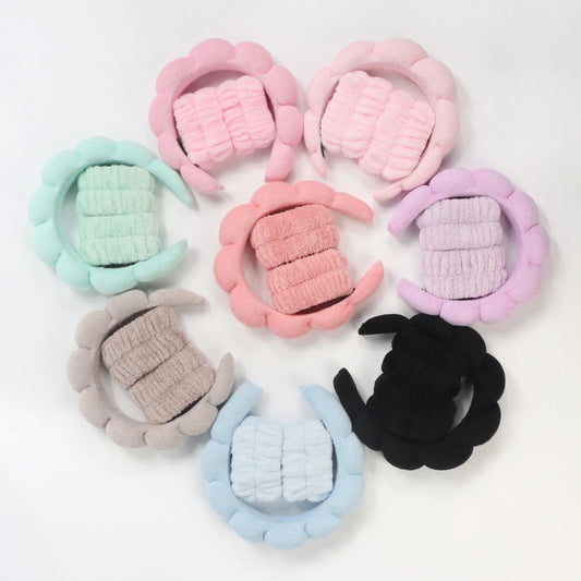 1/3Pcs Fashion Microfiber Washing Wristbands Scrunchies Puffy Headband Spa Bubble Headband for Washing Face Makeup Shower Sk…