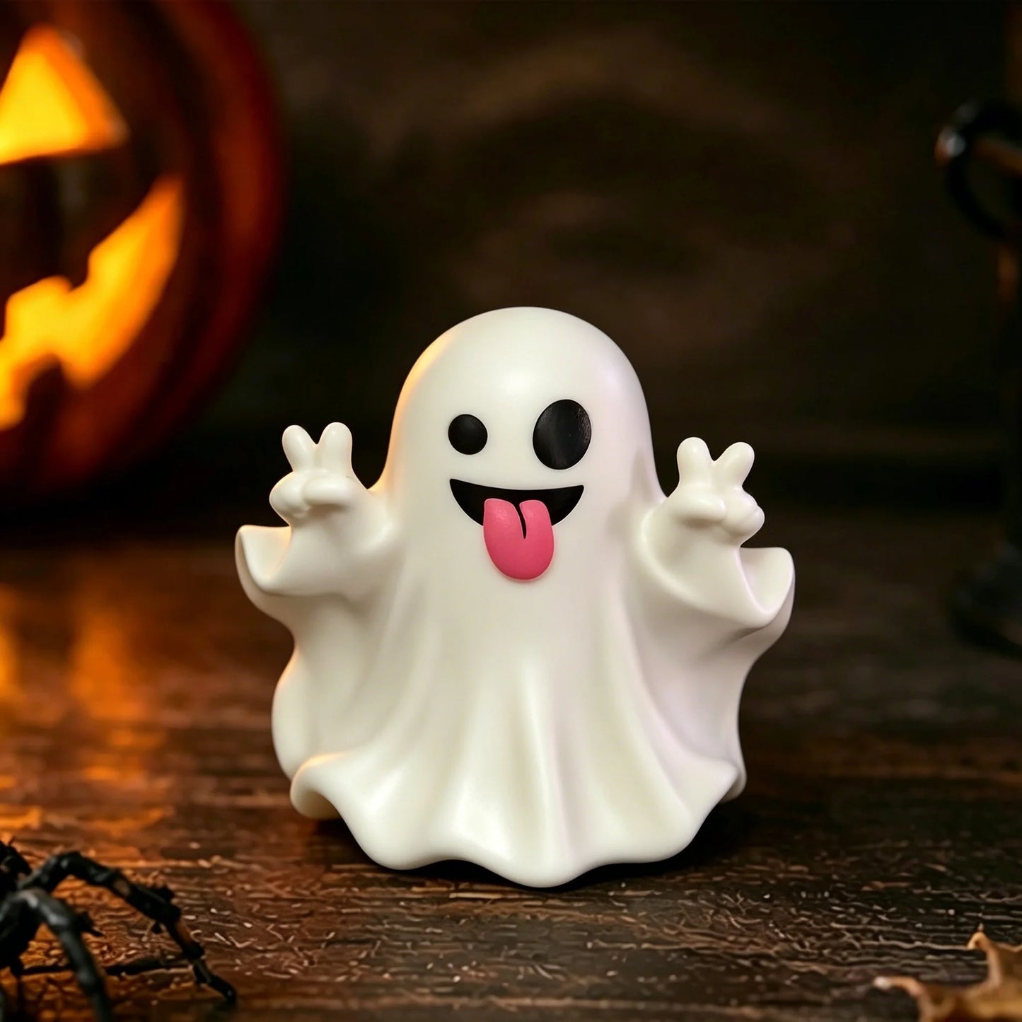 Cute Middle Finger Ghost Statue, Small Halloween Decor for Home, Centerpiece for Coffee Table, Adorable Horror Figure - imag…