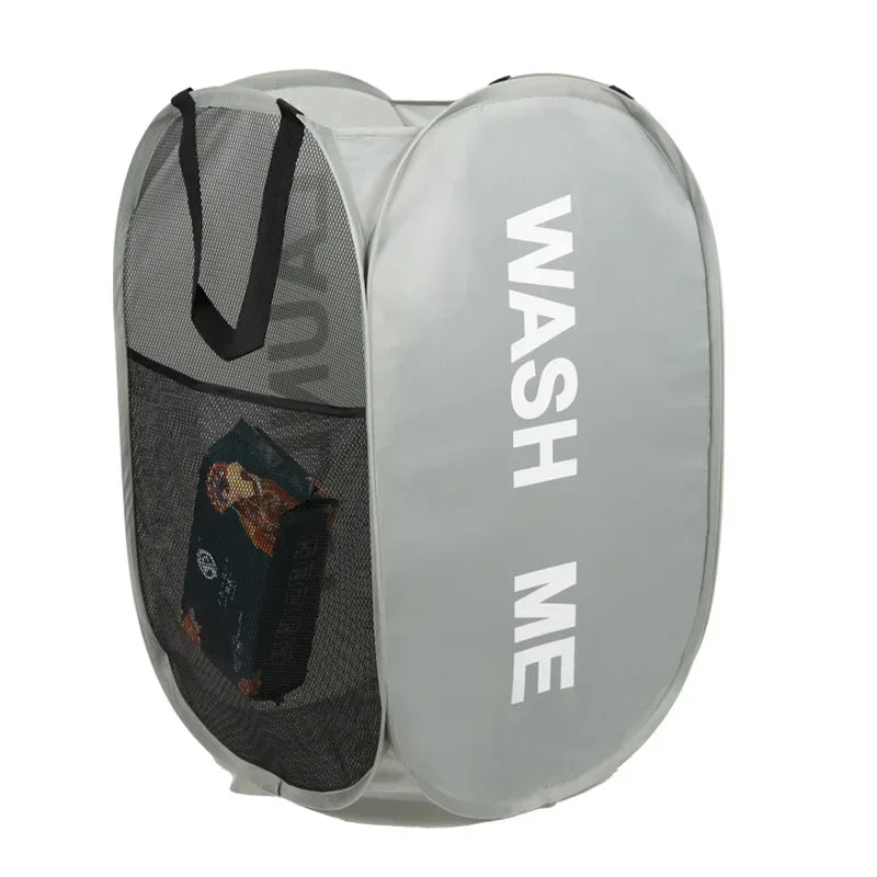 Portable Mesh Pop Up Laundry Hamper Wide Opening Breathable Collapsible Space-Saving Laundry Basket Dorm Travel Bathroom Ite…