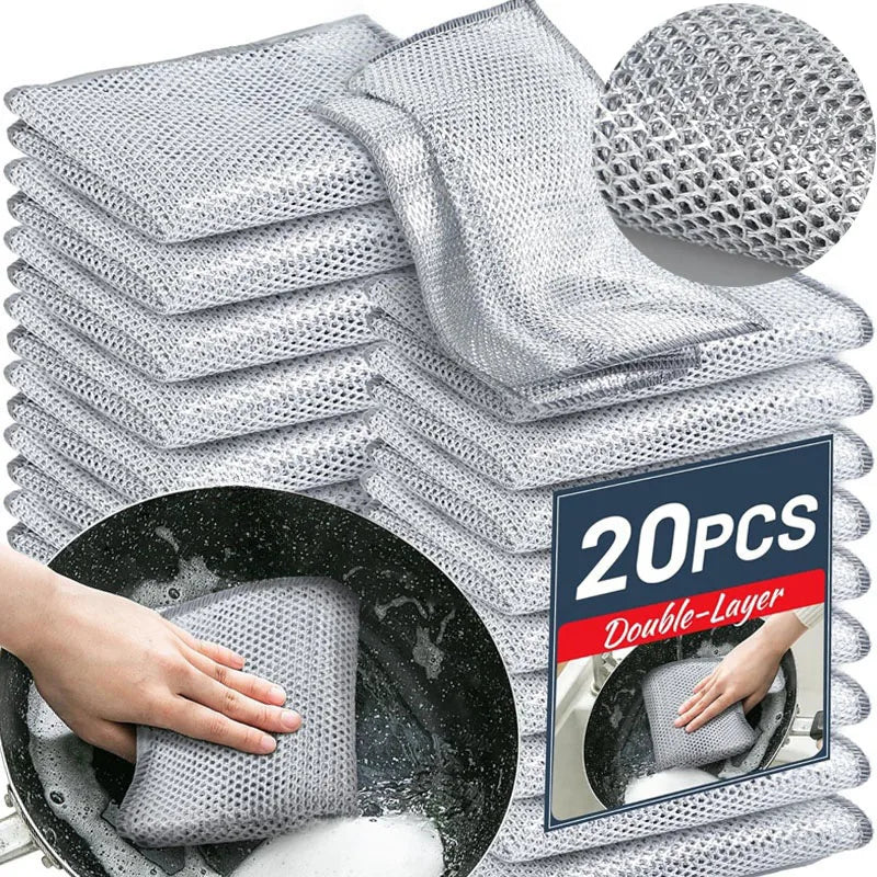 1-20PCS Magic Cleaning Cloth Thickened Double -sided Metal Steel Wire Rags Kitchen Dish Pot Washdishing Cloths Towel Clean T…