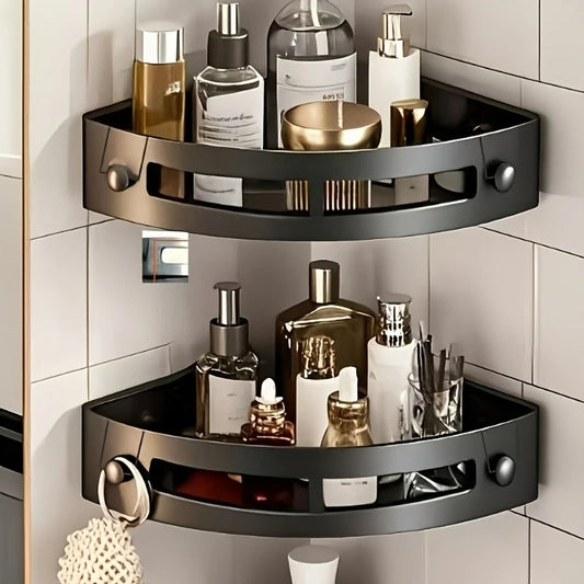 2pcs Corner Shelf for Bathroom, No-Drill Adhesive Wall-Mounted Shampoo Holder for Organizing and Storing Bath