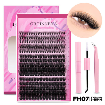 GROINNEYA DIY Lash Extension Kit Individual Lashes Cluster Mix Eyelashes Full Set Lashes Kit with Lash Bond and Seal At Home…