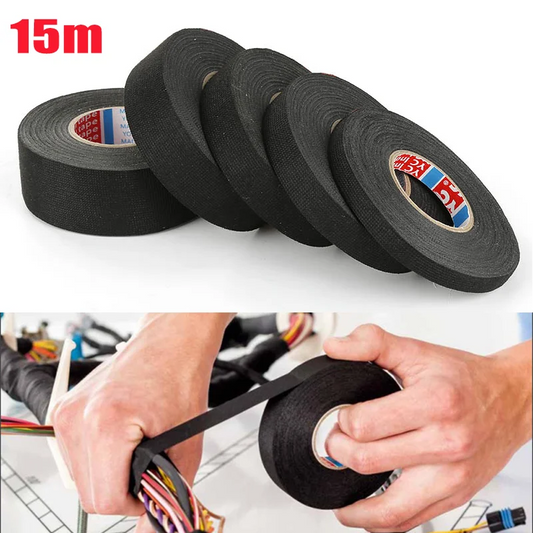 15M 9/15/19/25/32MM Heat-resistant Adhesive Cloth Fabric Tape For Automotive Cable Tape Harness Wiring Loom Electrical Heat…