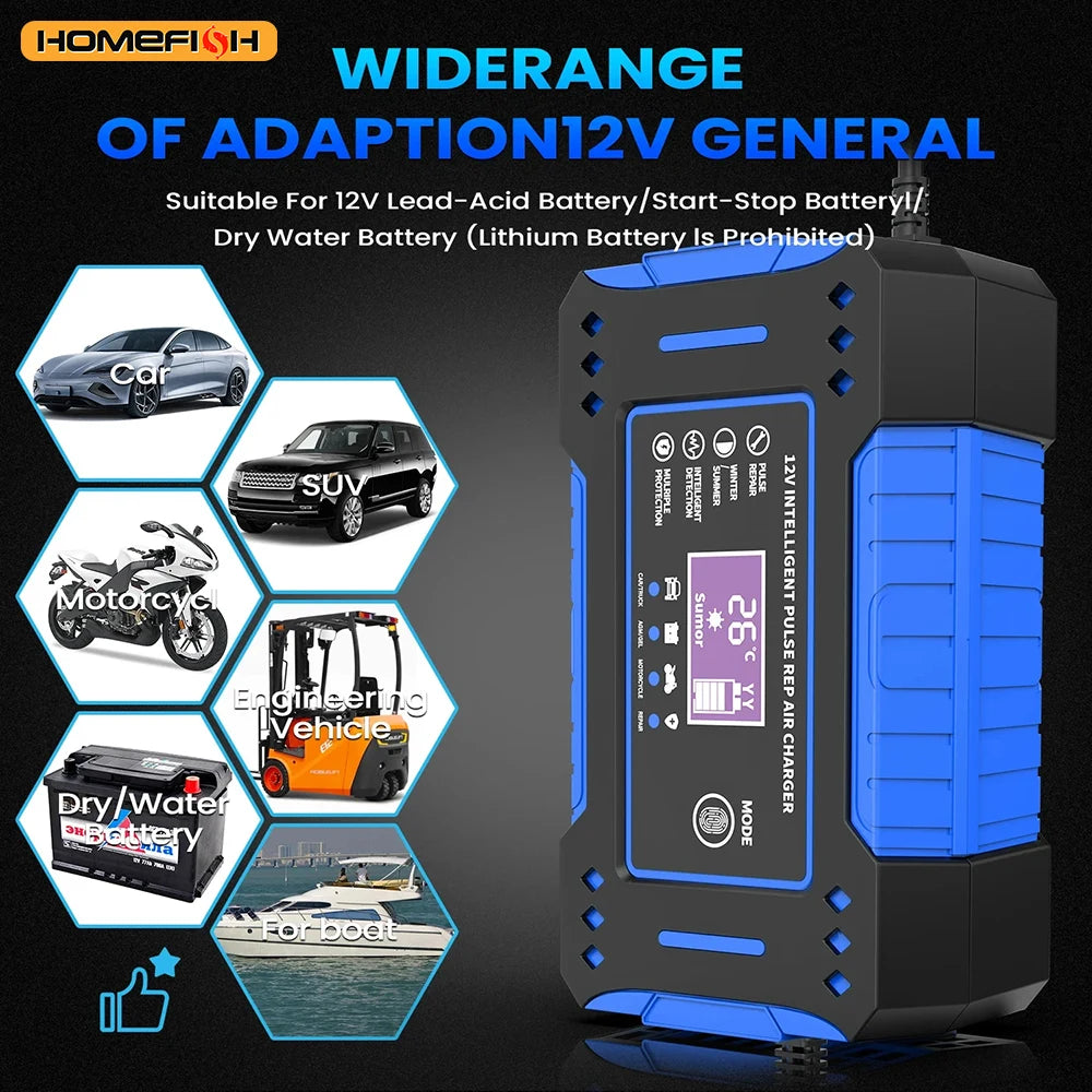 Battery Repair LCD Display 6A 12V Intelligent Car Battery Charger Car and Motorcycle Battery Charging Unit Lead-Acid - image…