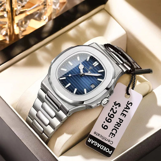 POEDAGAR Square Luxury Men Wristwatch Waterproof Luminous Date Stainless Steel Male Clock Business Sports Quartz Watches For…