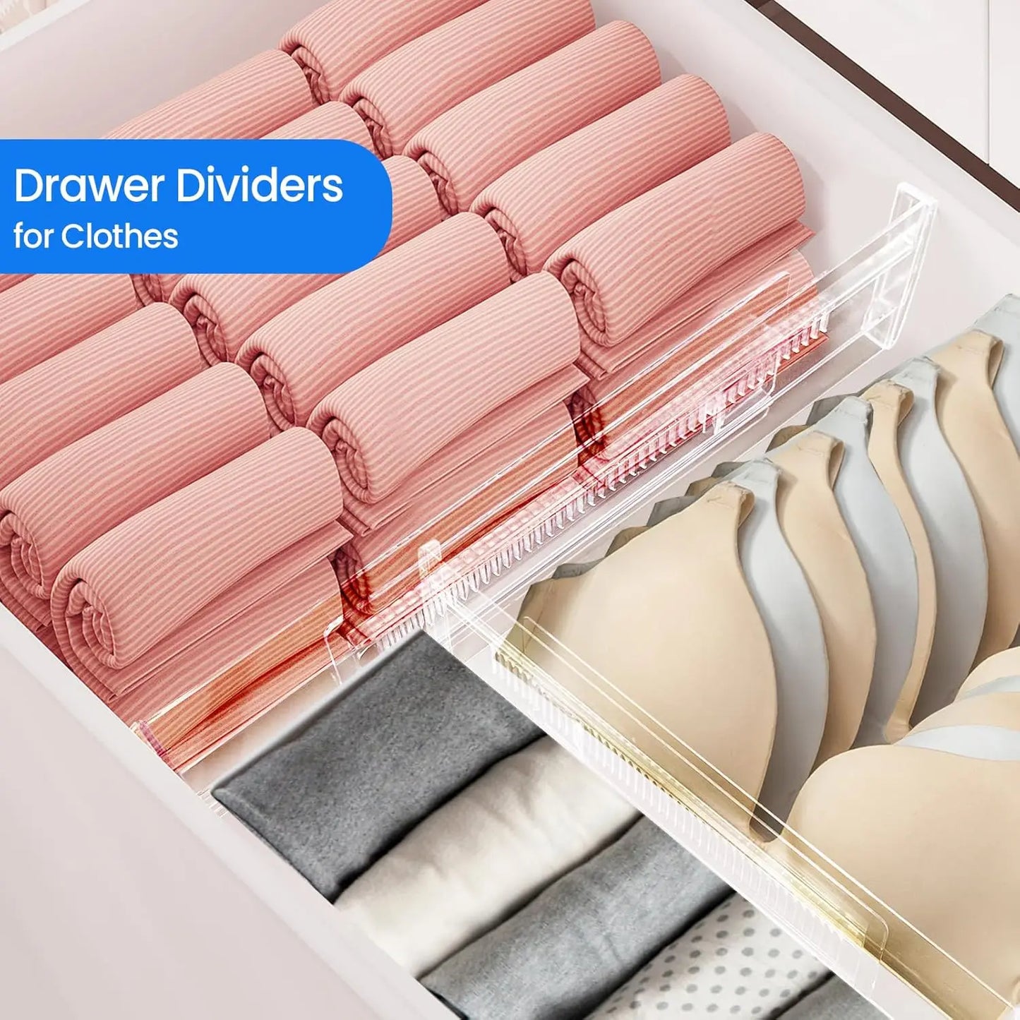 Drawer Dividers 4/6/8/12 Pack, Plastic Drawer Dividers for Baby Clothes, Kitchen Cutlery and Office Storage, Easy to Install…