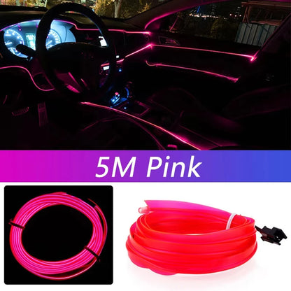 5M Car Interior Led Strip Light Neon EL Wiring Decorative Lamp For Auto DIY Flexible Ambient Light USB Party Atmosphere Diod…