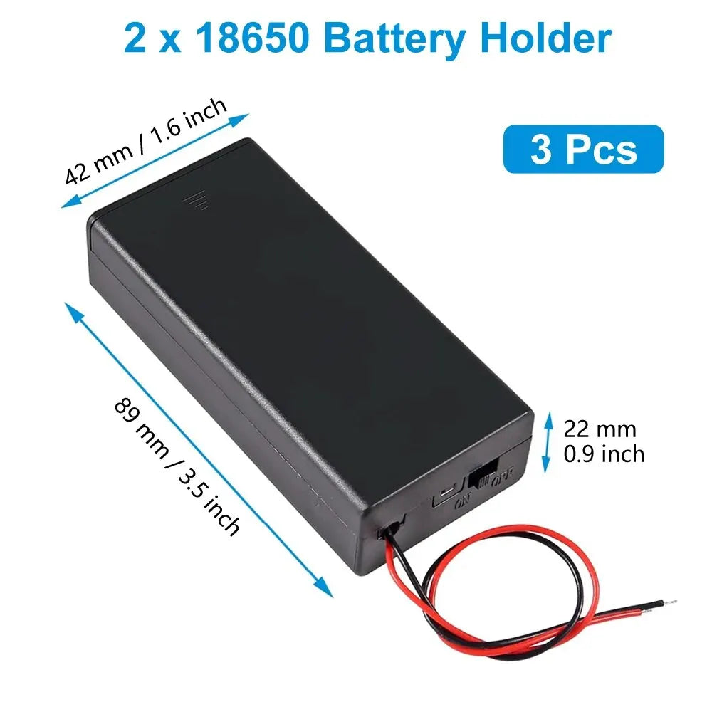 3pcs 18650 Battery Holder Box 1 Slot 3.7V Battery Storage Case 1/2/3/4 Cell Plastic Container with Connect Black Red Wires -…