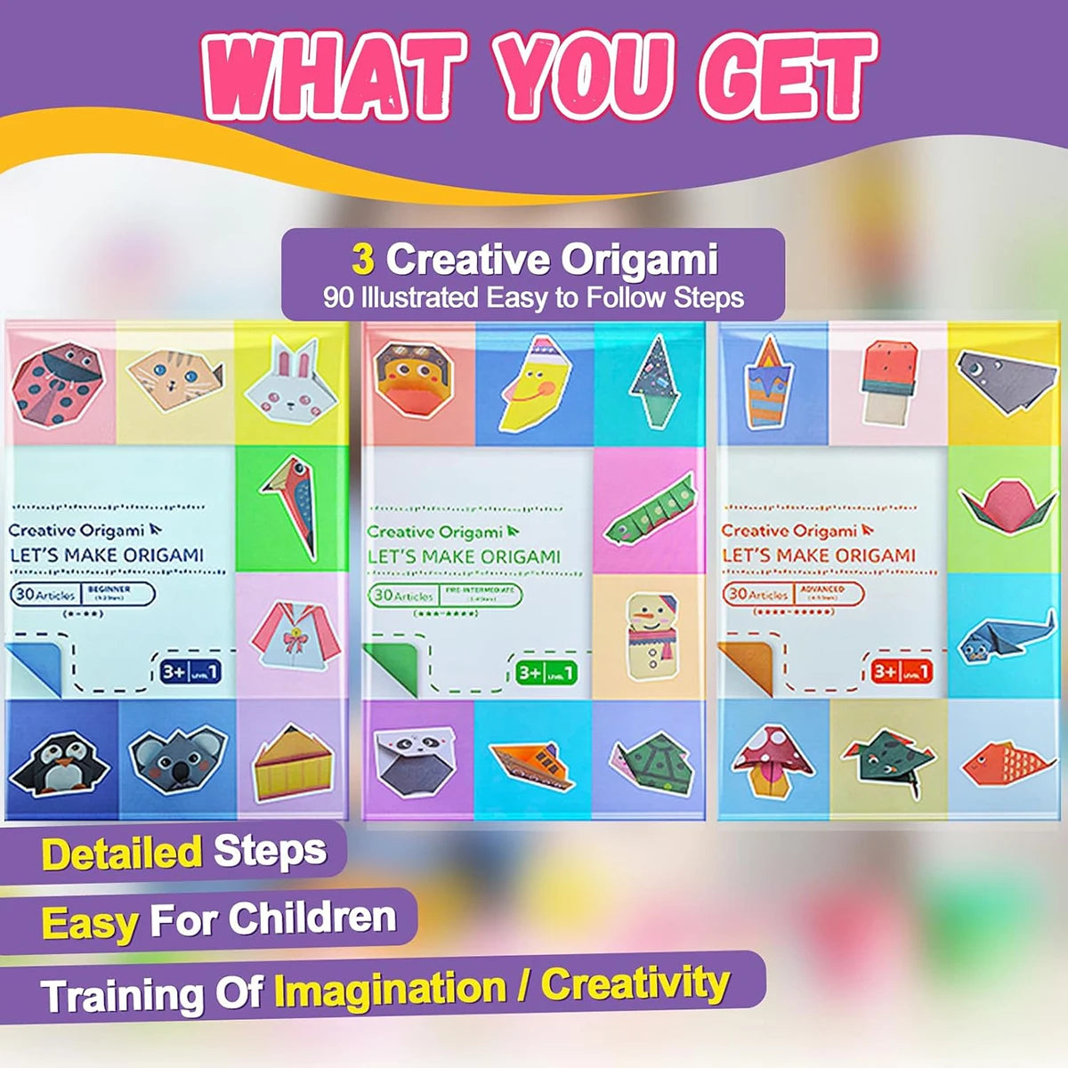 Origami Kit 30/96 Sheets Origami Paper Craft Guiding Book DIY Art Craft Projects Supplies for Beginners Children Kids Boys G…