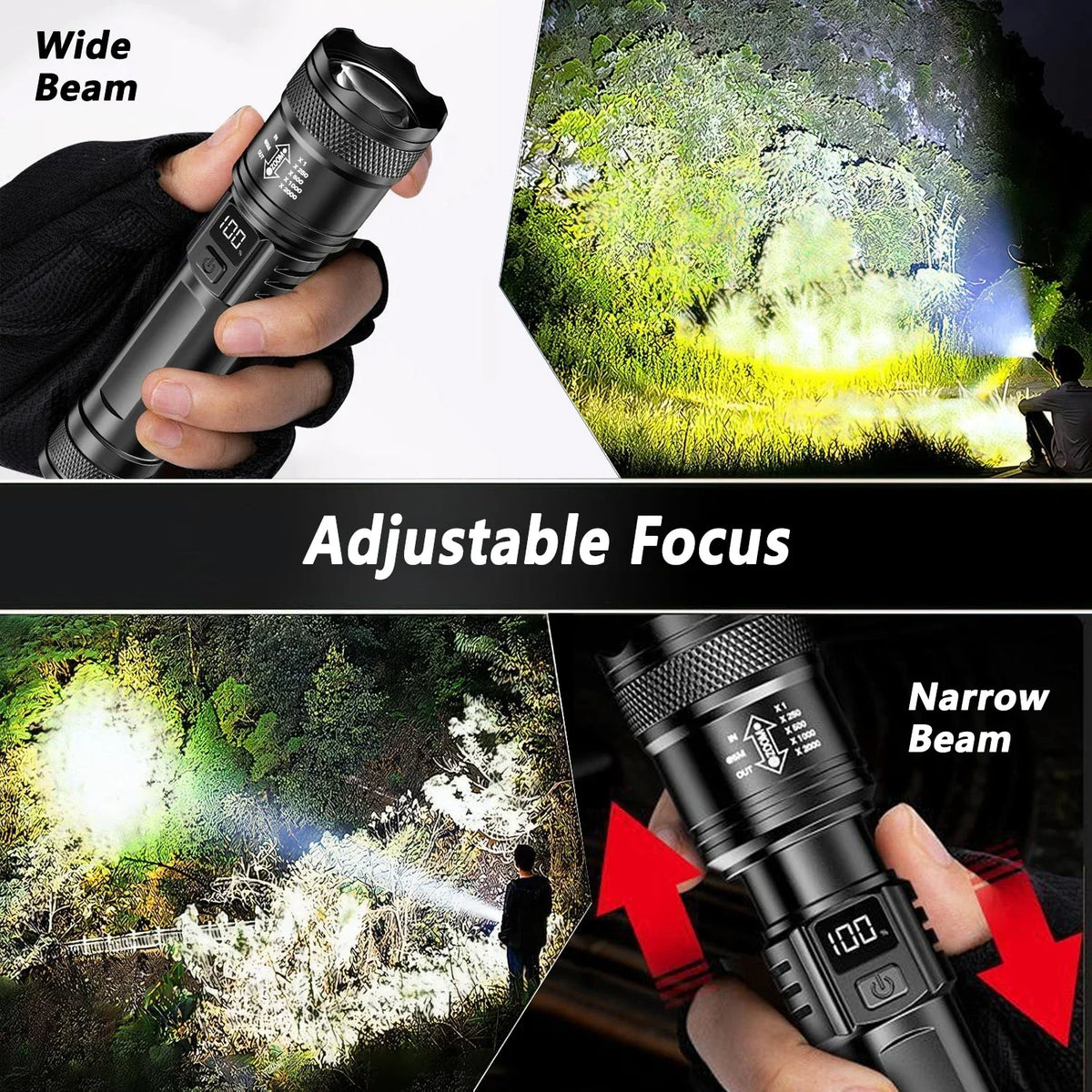 2000LM Ultra Bright P50 LED Flashlight Tactical EDC Emergency Spotlight Telescopic Zoom Handheld Torch with 14500/18650 Batt…
