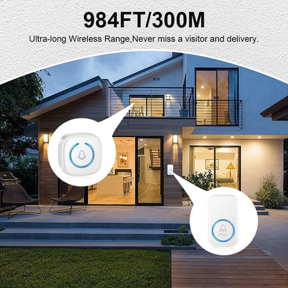 Wireless Doorbell Intelligent Welcome Door Bell 300M/984 FT Remote 60 Songs Melodies Home Smart Doorbell US EU UK Plug Optio…