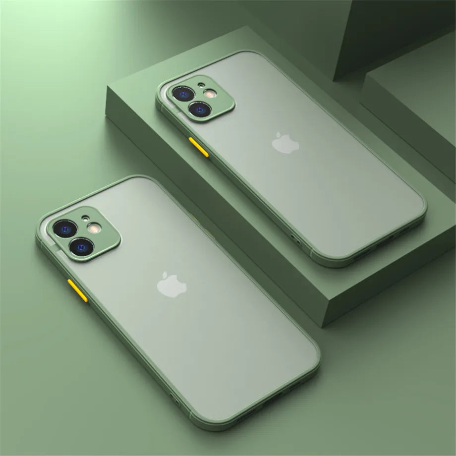 Shockproof Armor Matte Case For iPhone 11 12 13 14 15 16 Pro X XR XS Max 7 8Plus Luxury Silicone Bumper Clear Hard PC Cover…