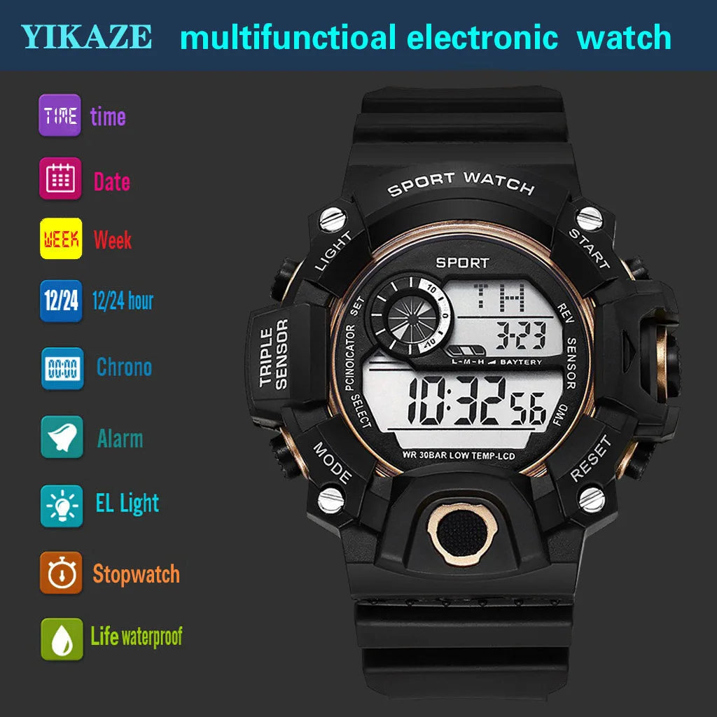 Fashion Men's Watch Sports Electronic Wristwatch Large dial Multifunctional Waterproof Luminous Alarm Kids Male's Military W…