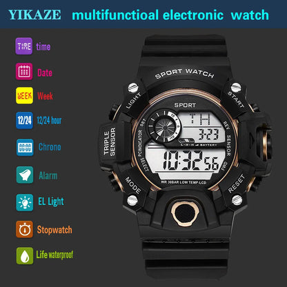 Fashion Men's Watch Sports Electronic Wristwatch Large dial Multifunctional Waterproof Luminous Alarm Kids Male's Military W…
