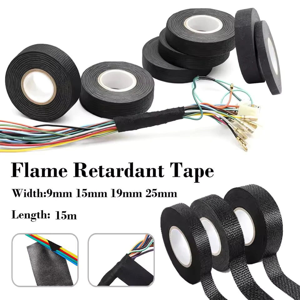 15 Meter Heat-resistant Flame Retardant Tape Coroplast Adhesive Cloth Tape For Car Cable Harness Wiring Loom Protection - im…