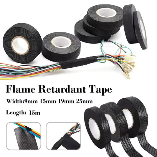 15 Meter Heat-resistant Flame Retardant Tape Coroplast Adhesive Cloth Tape For Car Cable Harness Wiring Loom Protection - im…
