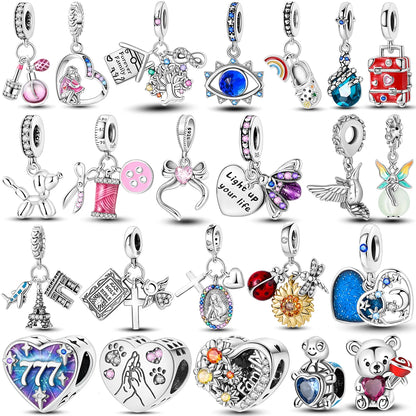 2026 Hot Sale Charms Bead 925 Sterling Silver Pink Butterfly Luminous Firefly Dangle Fit Bangle Bracelet Necklace DIY Jewelr…