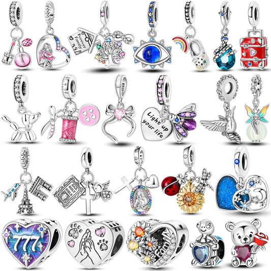 2026 Hot Sale Charms Bead 925 Sterling Silver Pink Butterfly Luminous Firefly Dangle Fit Bangle Bracelet Necklace DIY Jewelr…