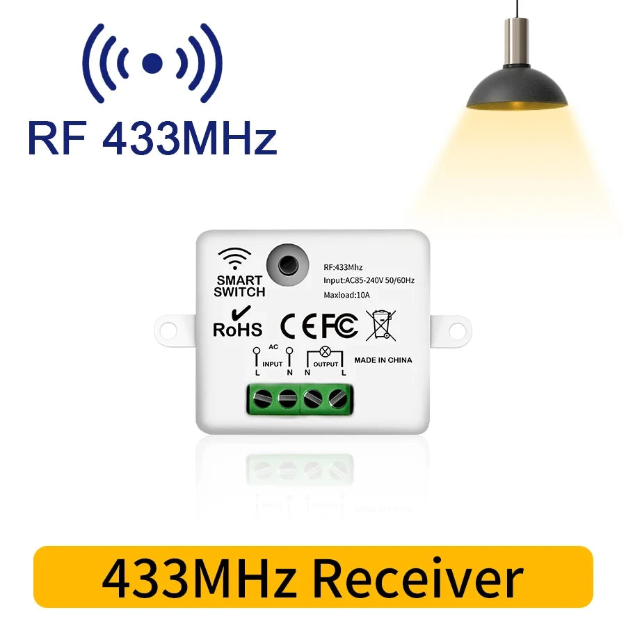 RF 433MHz Wireless Light Switch 220V 110V 10A Relay Controlle Mini Round Button Wall Panel Switch Remote Control For LED Lam…