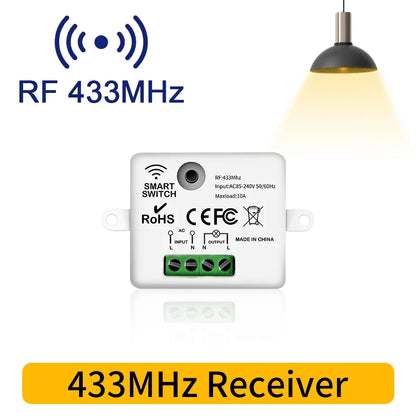 RF 433MHz Wireless Light Switch 220V 110V 10A Relay Controlle Mini Round Button Wall Panel Switch Remote Control For LED Lam…
