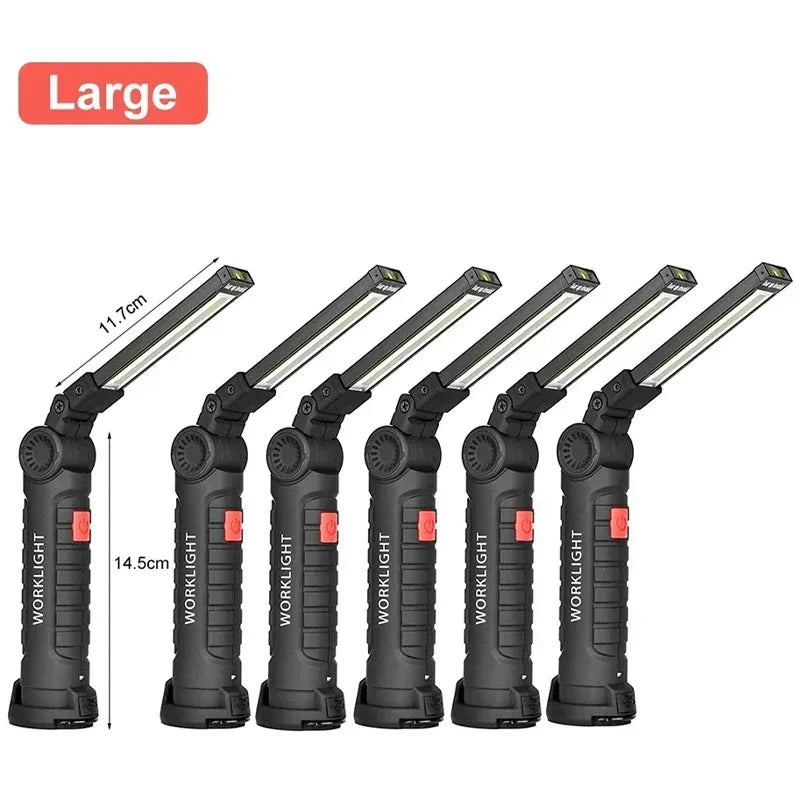 Portable COB LED Work Light USB Rechargeable LED Flashlight Inspection Lamp With Magnetic Hook Power Bank 18650 Battery Torc…