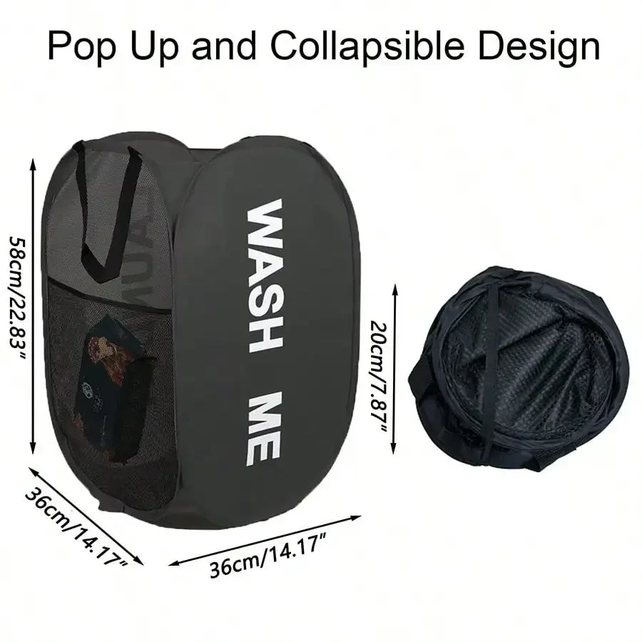Portable Mesh Pop Up Laundry Hamper Wide Opening Breathable Collapsible Space-Saving Laundry Basket Dorm Travel Bathroom Ite…