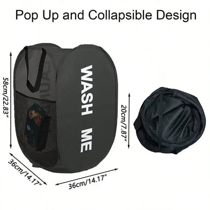 Portable Mesh Pop Up Laundry Hamper Wide Opening Breathable Collapsible Space-Saving Laundry Basket Dorm Travel Bathroom Ite…