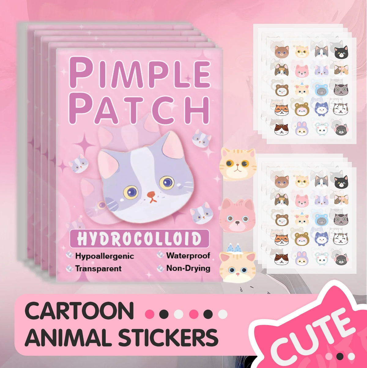 600pieces of cartoon cat acne patches, facial acne patches, concealer acne patches, and pimples patches. Ultra-thin and brea…