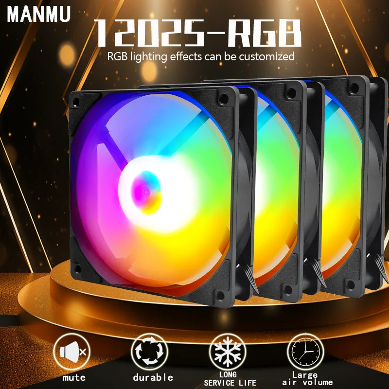 Manmu Fetival Pormotion 120mm Computer Fan Rainbow RGB/ High Cooling Performance Gaming PC Fan