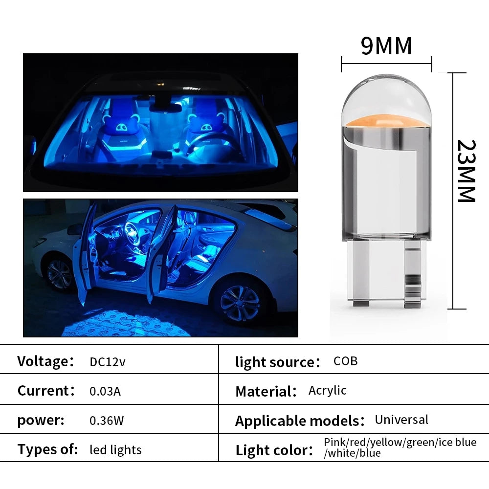 10X New W5W LED T10 Car Lights COB Glass Interior Parts Bulbs White ice blue Yellow Auto License Plate Lamp Dome Read Light…
