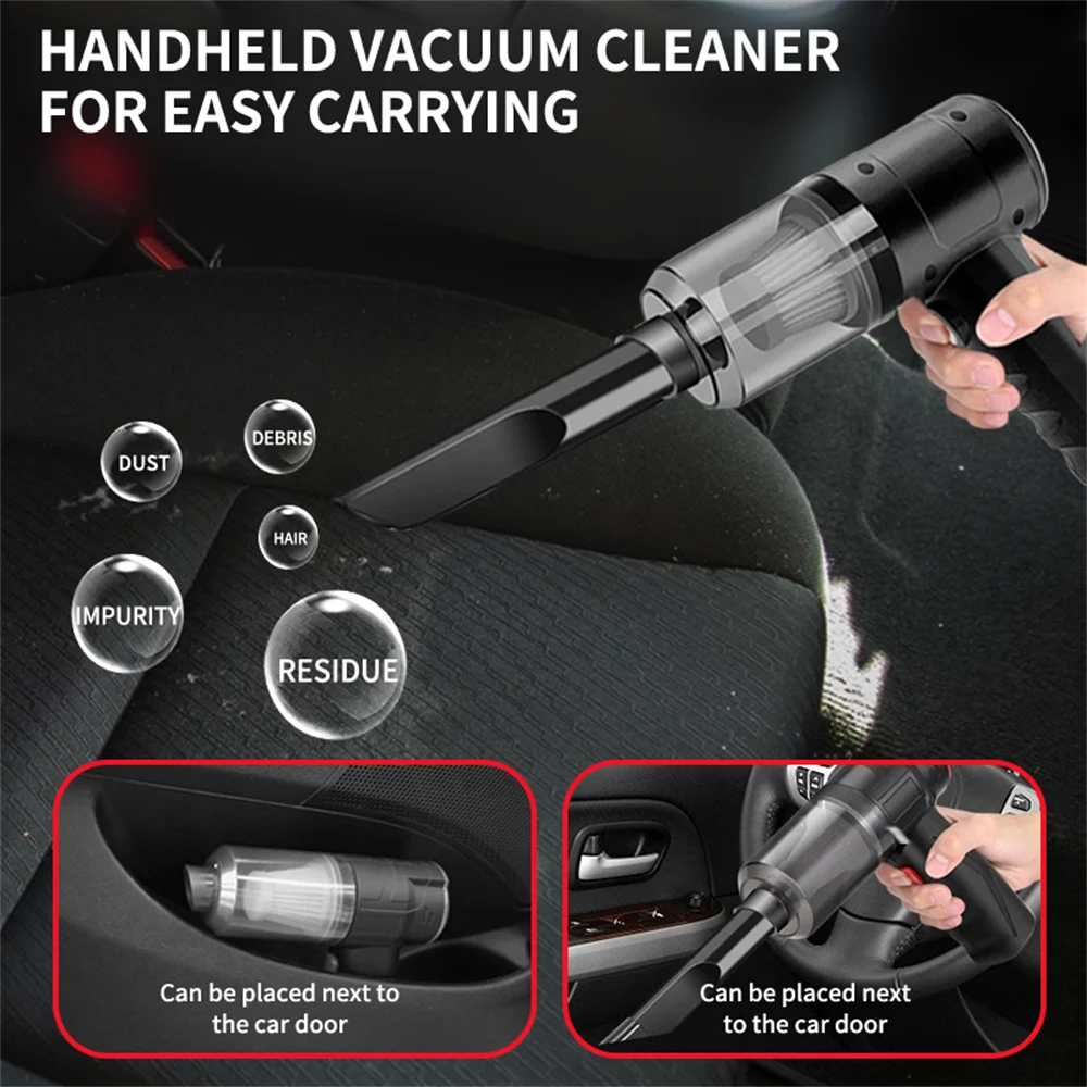 Handheld Vacuum Cordless High Power 15000PA Compressed Air Dust Collector Mini Portable Car Vacuum Cleaner Hairdryer - image…