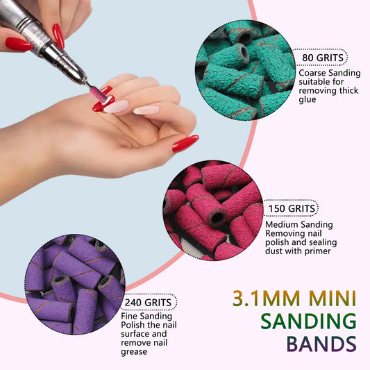 100pcs 3.1mm Mini Sanding Bands Kits Nail Drill Bits Mandrel Sets Electric Manicure Accessories Tool Dead Skin Remover - ima…