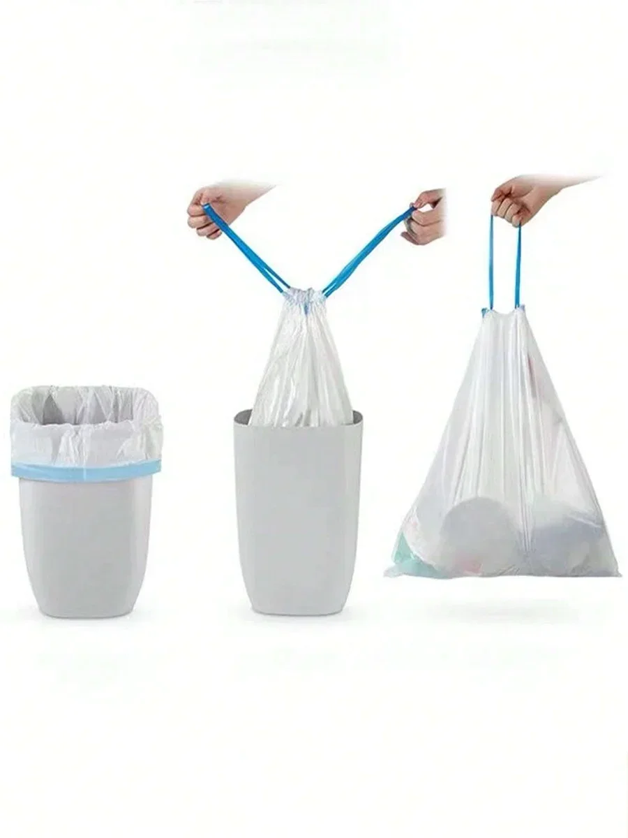 15pcs/roll Thick Trash Bags, Tear-Off Drawstring Trash Can Liners,For Home, Kitchen, Restaurant, Living Room, Garbage Sortin…